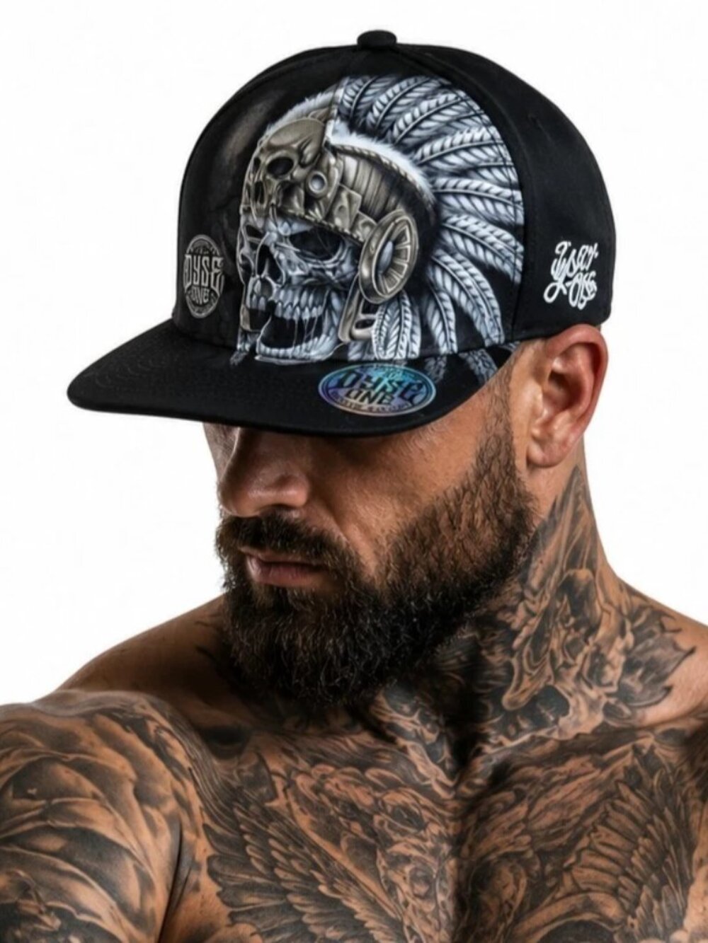 Dyse One Snapback Hat Native Warrior Skull Streetwear Handcrafted Cap OSFM New